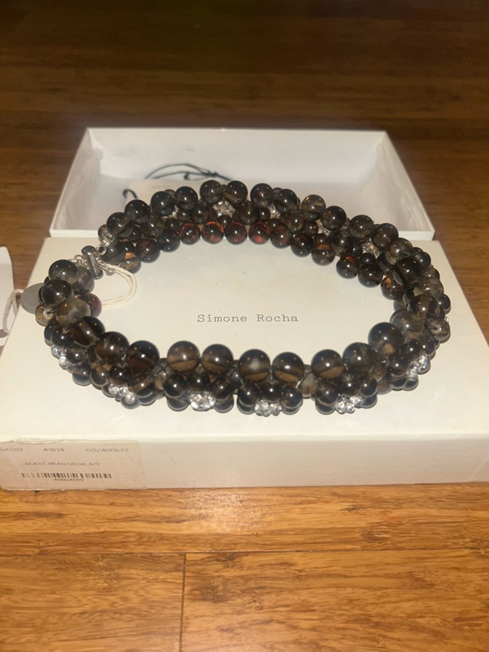 Simone Rocha ‘Smoke’ Glass Beaded Flower Choker Necklace Brown